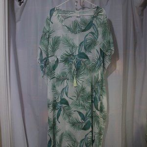 Kona Sol Palm Leaf Woman's Sheer Caftan Maxi Length Cover Up Size XL